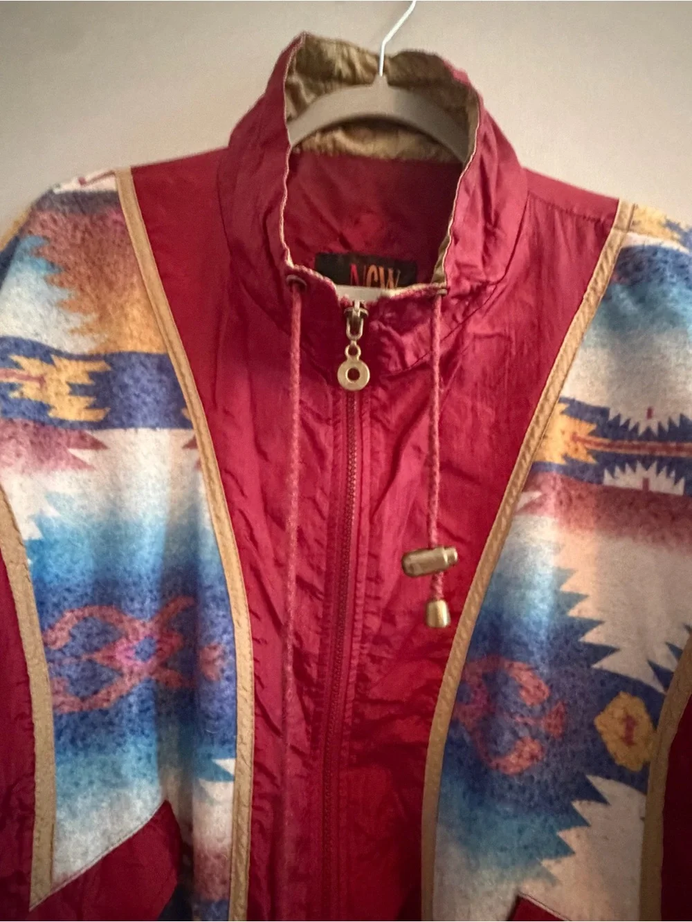 Vintage New York Classics Southwestern Fleece Trim Windbreaker Jacket Size Large